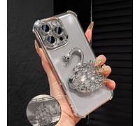 Étui de téléphone argenté électrolysé de luxe avec support cygne créatif, serti de strass brillants, style Y2K, antichoc, nouvelle housse de protection douce en silicone d'été compatible avec Iphone 1