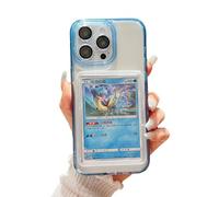 Étui de téléphone avec affichage de cartes/photo pour iPhone 16 promax - Bleu | TCG/Display Top Loaders & Sleeves | Compatible avec cartes Pokémon, sport, une pièce, magique (bleu glacial, iPhone 16