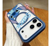 Étui de téléphone avec imprimé de dessin animé Disney Stitch - Design avec lettrage bleu "Stitch" avec housse de protection compatible MagSafe pour iPhone 17 Pro Max/17 Pro/17 Air/17/16/15/14/13/12/11