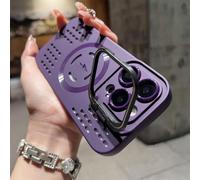 Étui de téléphone avec support rabattable et dissipation de chaleur pour iPhone 15, 16 Pro Max, 16e, 14 Plus, 13, 12 et 11 ; compatible avec la recharge sans fil (pour iPhone 12/Violet foncé)