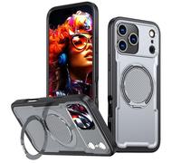 Étui de téléphone avec support rotatif et pliable pour iP 17 Series - Housse de protection antichoc avec fonction magnétique - Gris