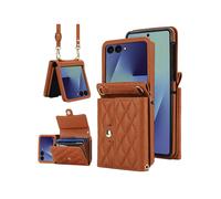 Étui De Téléphone Bandoulière Avec Porte-Cartes Accordéon Compatible Samsung Galaxy Z Flip7 5G (Marron) : Pour Samsung Galaxy Z Flip7 5G