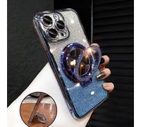 Étui de téléphone bleu électrolytique de luxe avec support annulaire, miroir de maquillage intégré, paillettes de strass, style Y2K, nouvelle mode d'été en silicone antichoc et coque souple, compatibl