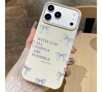 Étui de téléphone chrétien Matthieu 19:26, "Avec Dieu, tout est possible" Slogan avec impression de nœud bleu, texture beige faux TPU Housse de protection, Étui 1 dollar, Anti-chute Anti-rayures Anti-
