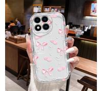 Étui de téléphone créatif transparent en forme de cœur cerise nœud vague avec protection des bords de l'écran compatible avec Apple 7/8/X/XR/XSMAX/11/12/13/14/15/16/17Promax compatible avec Samsung A1