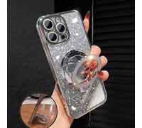 Étui de téléphone de luxe argenté électrolytique avec support annulaire, miroir de maquillage intégré, paillettes de strass, style Y2K, nouvelle mode d'été en silicone antichoc et coque souple, compat