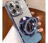 Étui de téléphone de luxe avec miroir de maquillage à strass pailletés et support magnétique électroplaqué, compatible avec iPhone 17 16E 15 14 13 12 11 X XS Max XR Pro Plus Galaxy A02S -A07 A12-A17 A