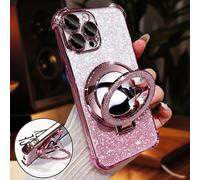 Étui de téléphone de luxe électrolytique avec support magnétique à anneau, miroir de maquillage intégré, style Y2K scintillant avec strass, antichoc et anti-chute, nouvelle mode d'été en silicone soup