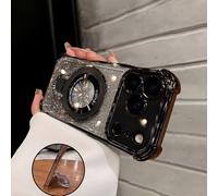 Étui de téléphone de luxe noir électrolytique à la mode avec support pliable, coque souple de protection avec 4 airbags intégrés [anti-chute anti-choc anti-collision], durable de qualité supérieure, d