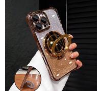 Étui de téléphone de luxe plaqué électrolytique avec support magnétique à anneau, miroir de maquillage intégré, style Y2K scintillant avec strass, antichoc et anti-chute, nouvelle mode d'été en silico
