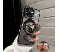 Étui de téléphone de luxe plaqué électrolytique avec support miroir de maquillage, style diamant pailleté, coque souple antichoc en silicone, compatible avec iPhone 16/16e/16 Pro/16 Pro Max/16 Plus/15