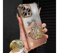 Étui de téléphone doré champagne électrolysé de luxe, support de cygne créatif, style Y2K brillant avec strass, antichoc, nouvelle couverture de protection douce en silicone de mode d'été pour iPhone 