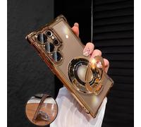 Étui de téléphone doré électrolytique de luxe avec support magnétique et support anneau, coque de protection en silicone souple antichoc, compatible avec Samsung Galaxy, Redmi, Honor, OPPO Reno, et In