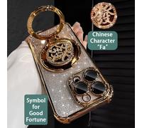Étui de téléphone doré électrolytique de luxe, support avec caractère chinois créatif "Fa" - signification auspicieuse, strass brillants, style Y2K, antichoc, nouvelle couverture de protection douce e