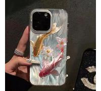 Étui de téléphone élégant et à la mode avec des éléments de style chinois, motif de plumes de chance, avec un design de carpe et de fleur de lotus, symbolisant la bonne fortune, compatible avec Apple