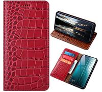 Étui de téléphone en cuir pour OnePlus 10 Pro - Style crocodile - Étui portefeuille à rabat en cuir véritable pour OnePlus 10 Pro (6,7") avec [Porte-carte] (rouge)