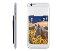 Étui de téléphone en cuir PU avec motif cheval de tournesol jaune pour carte d'identité, carte de crédit, convient à l'arrière de la plupart des smartphones