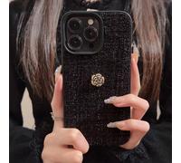 Étui de téléphone en dentelle noire avec motif de fleur de camélia, finition métallique brillante, conception anti-chute, mode et polyvalent, compatible avec Apple 13/11/12/13/14/15/16/17, 16 Pro Max,