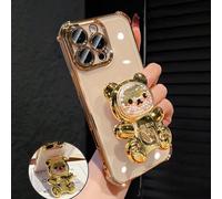 Étui de téléphone en or transparent électrolysé de luxe, support d'ours créatif et mignon, style Y2K scintillant, antichoc, nouvelle couverture de protection en silicone souple à la mode d'été compati