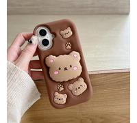 Étui de téléphone en silicone mignon avec support rétractable, design 3D d'un petit ours brun, protection antichoc, design sculptural, protection amortisseur contre les chutes, compatible avec Apple 1