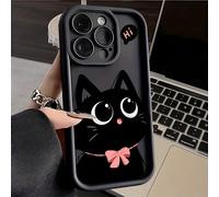 Étui de téléphone en TPU antichoc rose et noir avec motif chat rose et nœud papillon. 1 pièce d'étui de téléphone en TPU noir avec vague. Compatible avec les séries 16, 15, 14, 13, 12, 11 Pro Max. Étu