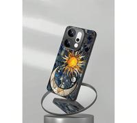 Étui de téléphone en verre imprimé UV avec soleil doré et lune croissante avec strass, compatible avec Samsung/////Honor//, convient aux séries Galaxy/ 14C/14T Pro/Honor X8B/Honor X7a/Reno12 F/Reno10/