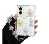 Étui de téléphone mignon 3D coloré fleur pour Samsung Galaxy Z Fold 8 | Coque de protection à fond blanc à paillettes scintillantes avec cadre transparent, coque de téléphone à rabat antichoc pour