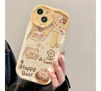 Étui de téléphone mignon avec ours gâteau et bord ondulé, protection d'écran compatible avec Apple 7/8/X/XR/XSMAX/11/12/13/14/15/16/17Promax, compatible avec Samsung A14/A15/A16/A17/A04/A05/A06/A07/A5