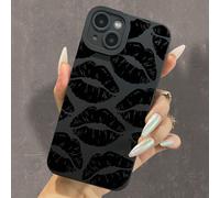 Étui de téléphone mode élément lèvres noires, motif lèvres noires, étui de téléphone imprimé baiser brillant, compatible avec Apple 15/15Pro, version internationale, pas la version domestique, cadeau 