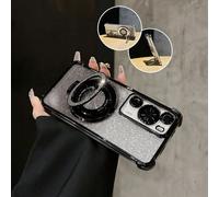 Étui de téléphone noir électrolytique de luxe, support magnétique créatif en anneau, strass scintillants, antichoc et anti-chute, nouvelle coque souple à la mode, compatible avec Samsung, Honor, Reno,
