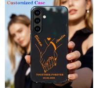 Étui de téléphone personnalisé avec design de couple se tenant la main, cœur, nom, courte phrase, signature personnalisée, antichoc, épais, étui de téléphone à double couche de protection compatible a