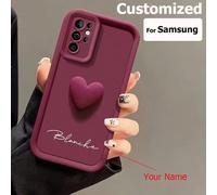 Étui de téléphone personnalisé en TPU à couverture complète avec nom personnalisé et design de cœur 3D, compatible avec S25 S24 S23 S22 S21 S20 Ultra Plus, 11 12 13 14 15 16 Pro Max 16E, coque de télé