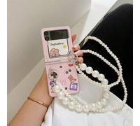 Étui de téléphone pliable console de jeux rétro créative avec chaîne de perles fausses, compatible avec Samsung Galaxy Z Flip3 5G/Galaxy Z Flip 4 5G/Galaxy Z Flip 5 5G/Galaxy Z Flip 6 5G/Galaxy Z Flip