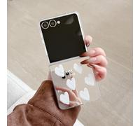 Étui de téléphone pliable miroir cœur blanc premium compatible avec Samsung Galaxy Z Flip3 5G/Galaxy Z Flip 4 5G/Galaxy Z Flip 5 5G/Galaxy Z Flip 6 5G/Galaxy Z Flip 7 5G/Galaxy Z Flip 8 5G style perso