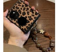 Étui de téléphone pliable résistant aux chocs à imprimé léopard, bracelet à imprimé léopard compatible avec Huawei Pocket2, Nova Flip, P50 Pocket, Z, Mi Mix Flip2, Purax Phones. Cadeau de printemps Ga