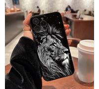 Étui de téléphone portable antichoc compatible avec Apple Precision, bord perforé peint, motif de lion féroce noir et blanc à la mode. Compatible avec iPhone P14 ProMax, P13, P11, P12, XR, 7/8, GES2,