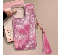 Étui de téléphone portable avec pendentif à gland, fleur de prunier blanche, style éventail, peint avec des perles colorées sur du chiffon à plumes. Version internationale, résistant à l'eau, aux choc