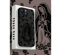 Étui de téléphone portable en silicone TPU antichoc avec figure mythologique religieuse, motif Vierge Marie et fleurs. Protection intégrale du corps, antichoc, anti-chute, en caoutchouc souple compati