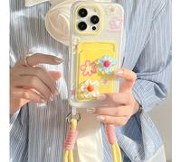 Étui de téléphone porte-carte de support de cordon floral 3D compatible avec 16 Pro Max/ 15 Pro Max, nouveau 11, 12, étui de protection souple et créatif compatible avec 14 Pro/13, convient aux femmes