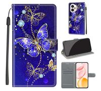 Étui de téléphone pour Honor 400 (6,55 pouces), avec fentes pour cartes, fermeture magnétique, résistant aux chocs, étui en cuir à rabat papillon bleu