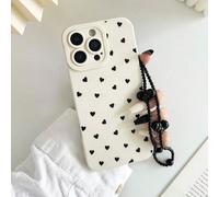 Étui de téléphone protecteur anti-chute à bord droit avec trou de précision, peint en forme de cœur, épais, avec bracelet perlé, compatible avec iPhone 16/11/16pro/16plus/16promax/16e/15Promax/13/14/1