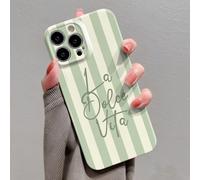 Étui de téléphone rigide à couverture complète avec motif de slogan anglais rayé bicolore, film brillant micro-perforé, compatible avec 11/12/13/14/15/16 Pro Max, coque de protection de téléphone port