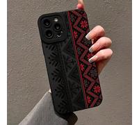 Étui de téléphone style vintage noir mode antichoc compatible avec Apple, bord droit perforé, peinture totem vintage. Coloré rouge et noir. Compatible avec iPhone P14 Pro Max, P13, P11, P12, XR, 7/8, 