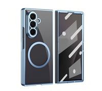 Étui de téléphone transparent à chargement magnétique sans fil, plaqué électroplaqué, compatible avec Samsung Galaxy Z Fold 7 6 5 4, étui ultra-fin et élégant avec protection d'écran en verre trempé G