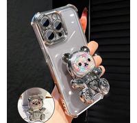 Étui de téléphone transparent argenté électrolysé de luxe avec support ours créatif et mignon, décoré de strass brillants, mettant en valeur le style Y2K, antichoc et anti-chute, nouvelle housse de pr