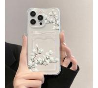 Étui de téléphone transparent créatif et minimaliste avec fente pour carte, peint avec une fleur de magnolia, antichoc. Compatible avec Apple/Compatible avec Redmi, version internationale, pas la vers