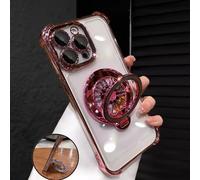 Étui de téléphone transparent électrolytique de luxe avec support, coque souple antichoc en silicone, compatible avec iPhone 16/16e/16 Pro/16 Pro Max/16 Plus/15/14/13/12/11/X/XS/XR/8/7, Galaxy S25/S24