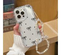 Étui de téléphone transparent peint cerise avec chaîne, bord ondulé crémeux, simple, antichoc, épais, housse de protection, design imprimé, compatible avec IP 16, IP 11, IP 16 Pro Max, IP 13, IP 11, I