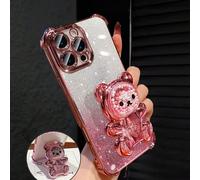 Étui de téléphone transparent plaqué or de luxe avec support ours mignon, décoré de strass brillants, mettant en valeur le style Y2K, antichoc et anti-chute, nouvelle housse de protection douce en sil