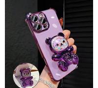 Étui de téléphone transparent violet électrolysé de luxe avec support d'ours mignon, strass étincelants, style Y2K, antichoc, nouvelle housse de protection en silicone souple d'été compatible avec Iph